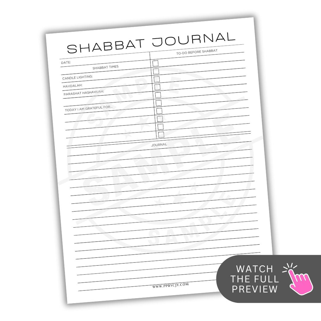 Shabbat Journal with checkboxes and text fields on a white background