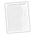 Shopping tracker sheet with grid and text on a white background