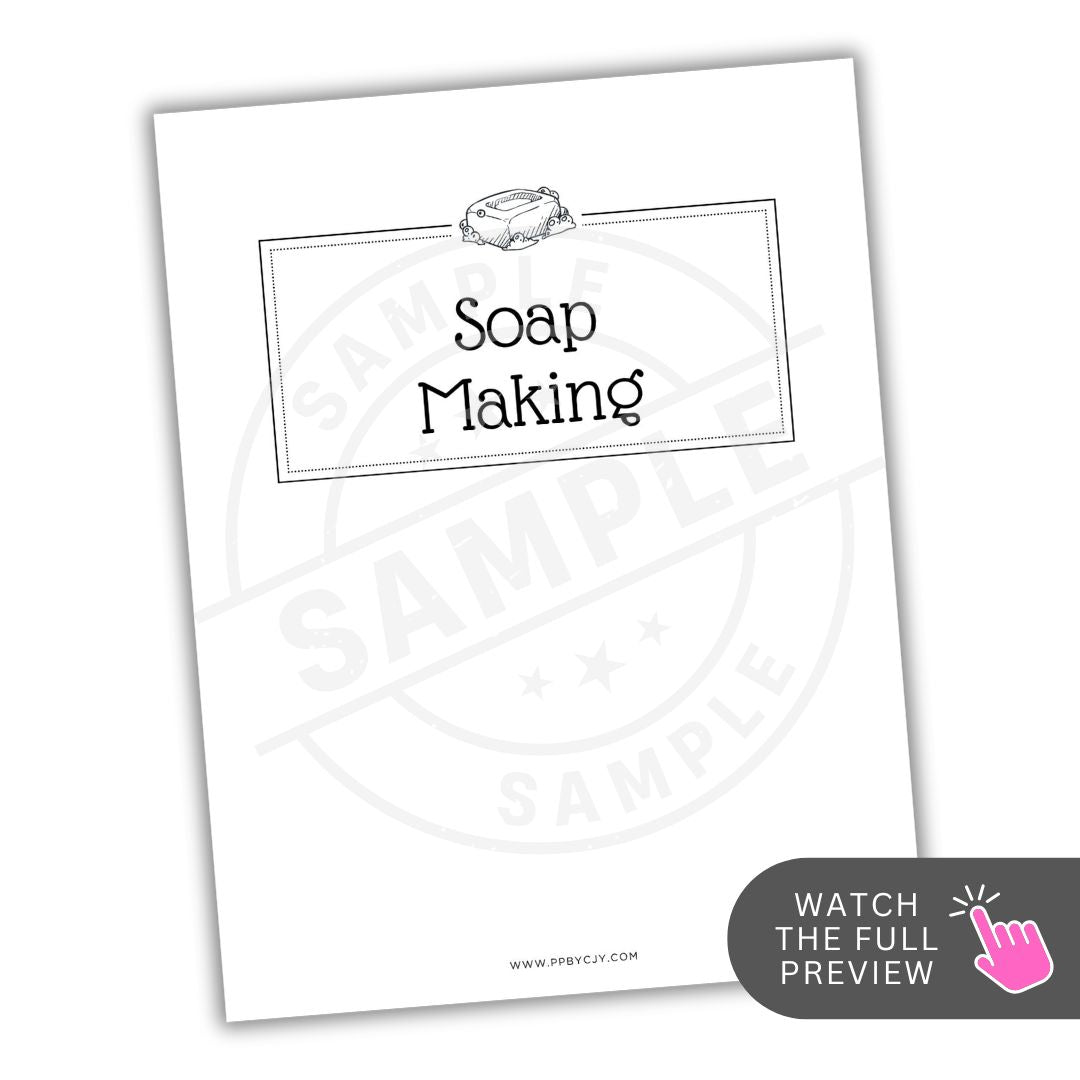 Sheet of paper with 'Soap Making' text and a soap illustration on a white background.