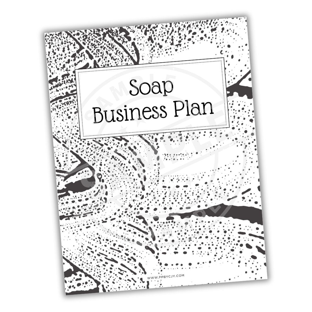 Soap Business Plan document with black and white abstract design on a white background