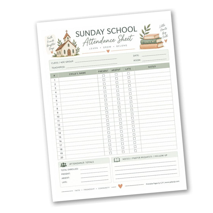 Sunday School Attendance Sheet