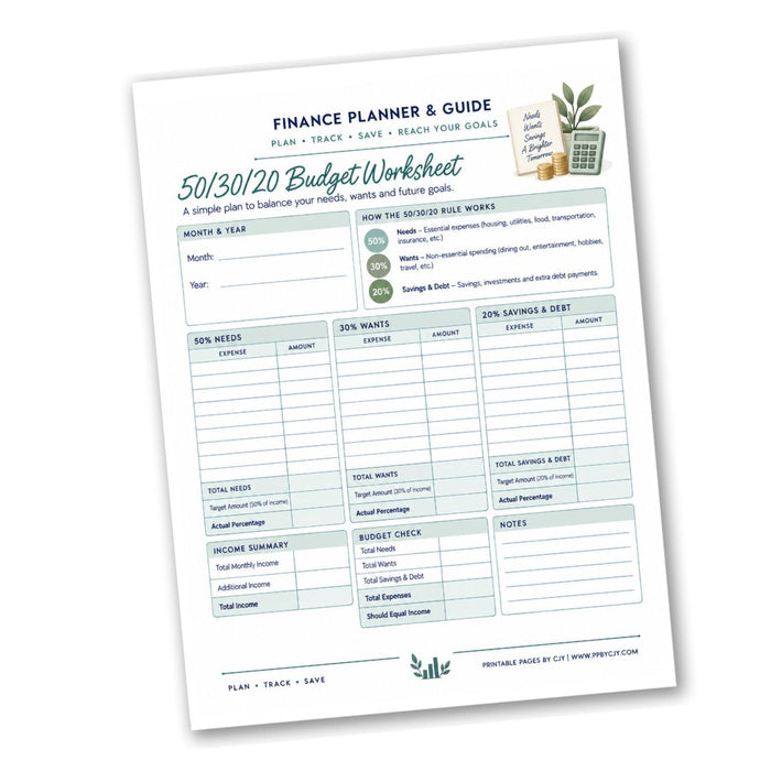 50/30/20 Budget Worksheet