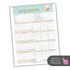 Party planner checklist with a light blue header on a white background