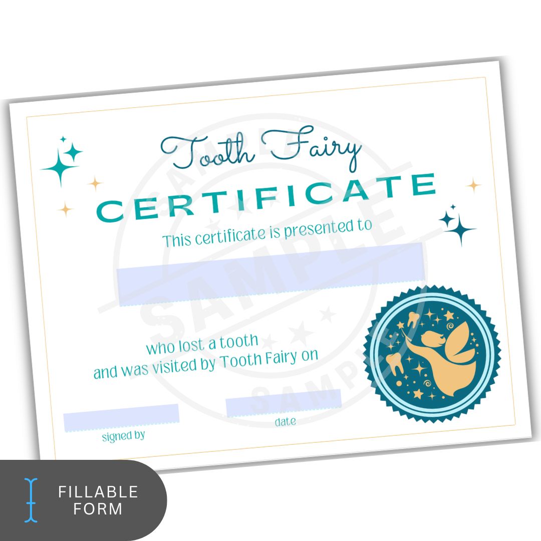 Blue Tooth Fairy Certificate Printable – Editable Fillable Award with Seal