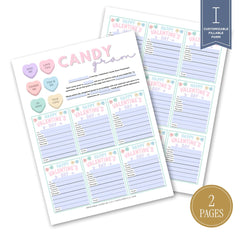 Valentine’s Day Candy Gram printable gift note pages with festive Valentine candy designs
