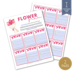 Valentine’s Day Flower Gram printable floral gift note pages with festive Valentine designs
