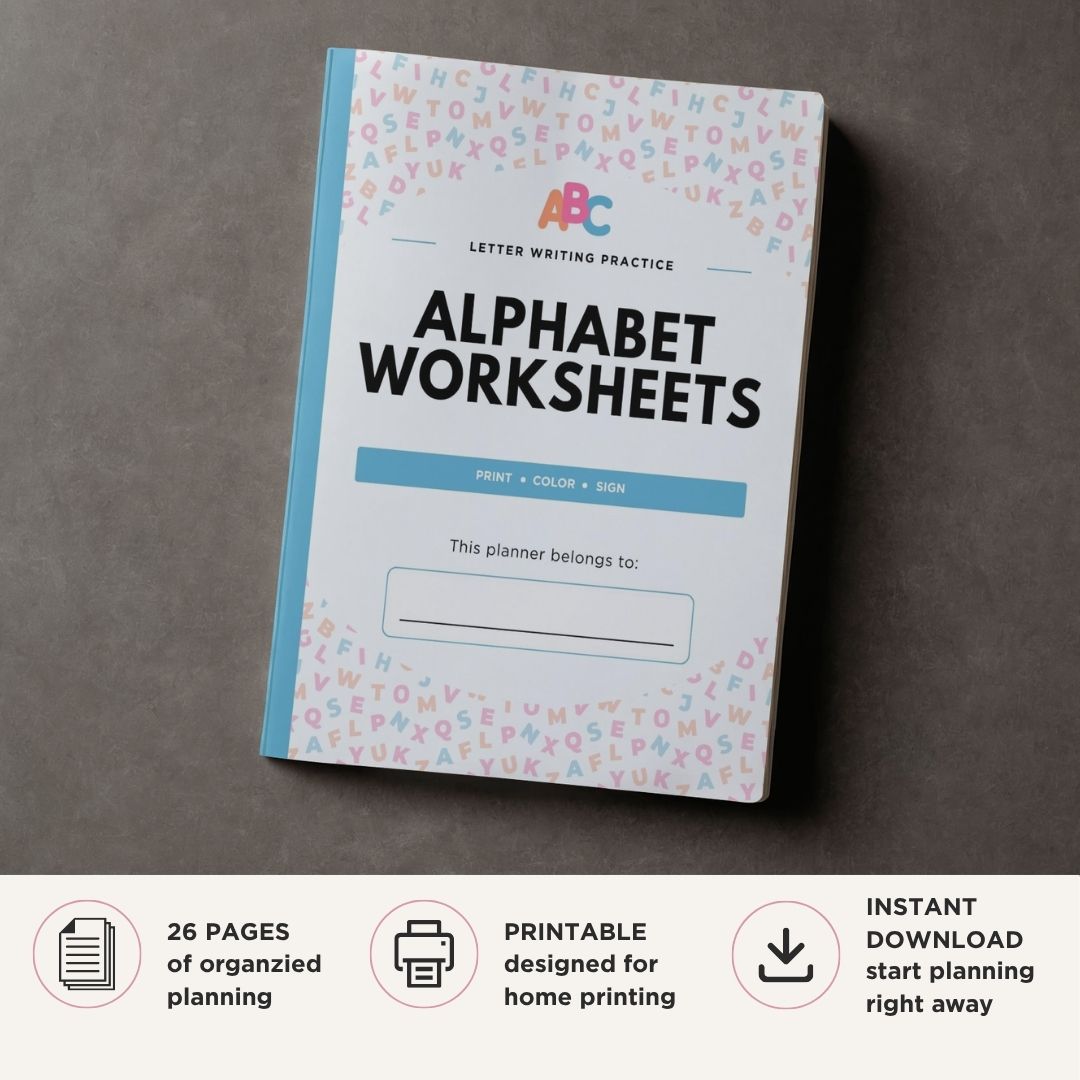 Alphabet Worksheets printable letter writing practice bundle with tracing coloring and ASL sign language activities
