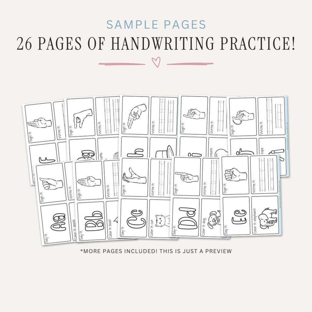 Alphabet Worksheets printable letter writing practice bundle with tracing coloring and ASL sign language activities
 sample pages