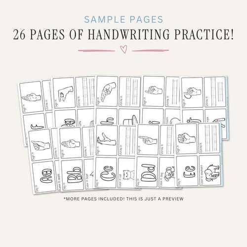Alphabet Worksheets printable letter writing practice bundle with tracing coloring and ASL sign language activities
 sample pages
