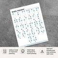 Printable Braille alphabet reference sheet showing letters A through Z with corresponding Braille symbols
