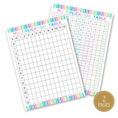Printable multiplication chart reference sheets with blank practice table and completed times table from 0 through 12