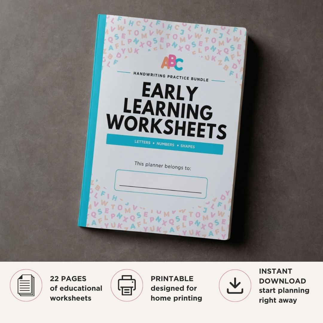 Early Learning Worksheets printable preschool education bundle with handwriting practice numbers shapes colors and calendar activities
