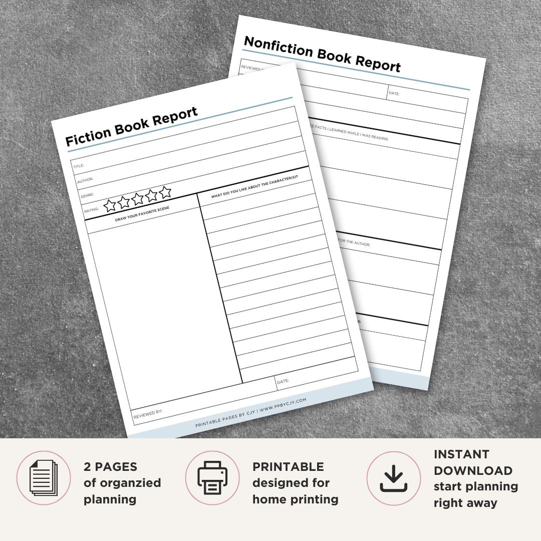 Book Report Bundle printable fiction and nonfiction reading worksheets for students classroom assignments and homeschool learning