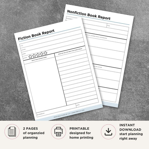 Book Report Bundle printable fiction and nonfiction reading worksheets for students classroom assignments and homeschool learning