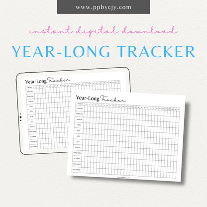 Year-Long Tracker Printable PDF Template for tracking habits, goals, and progress over an entire year

