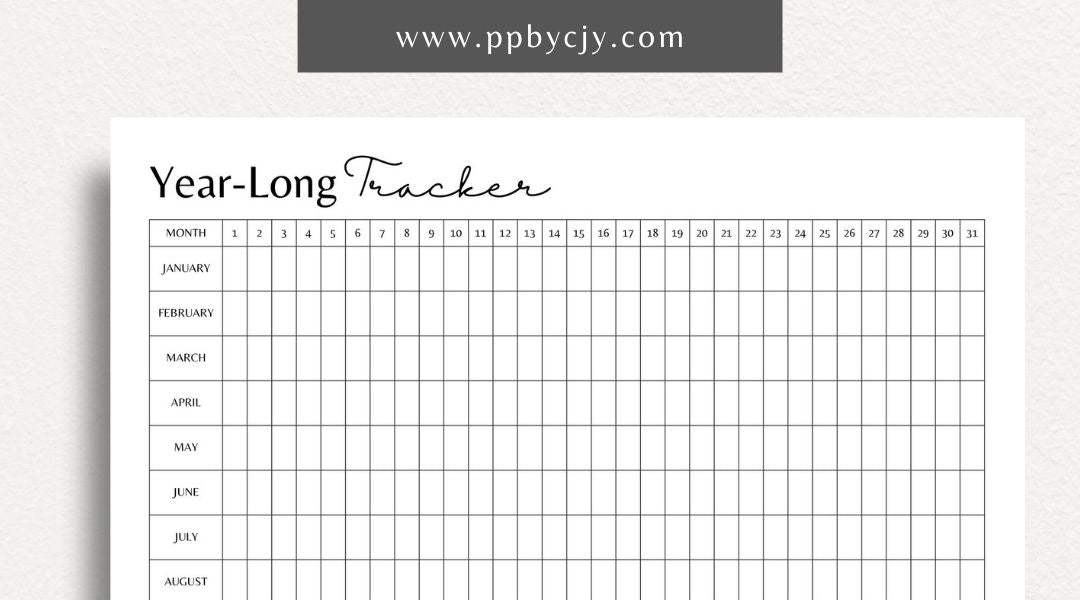 Year-Long Tracker Printable PDF Template for tracking habits, goals, and progress over an entire year

