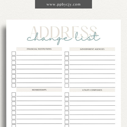 Address Change Checklist Printable Template – Digital Download for Organizing and Tracking Your Address Change Process