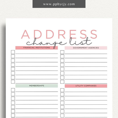 Address Change Checklist Printable Template – Digital Download for Organizing and Tracking Your Address Change Process