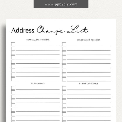 Address Change Checklist Printable Template – Digital Download for Organizing and Tracking Your Address Change Process