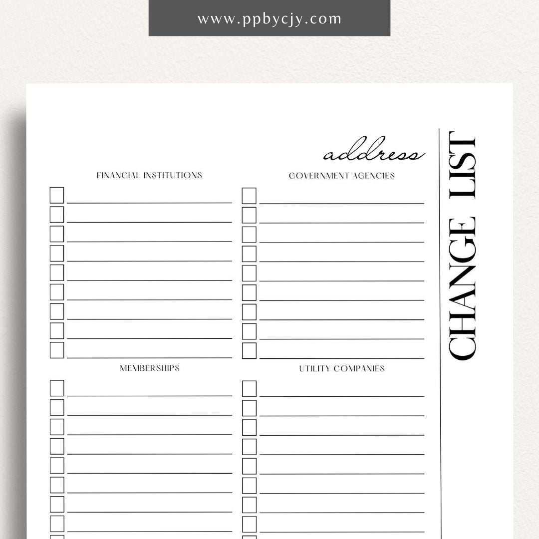 Address Change Checklist Printable Template – Digital Download for Organizing and Tracking Your Address Change Process