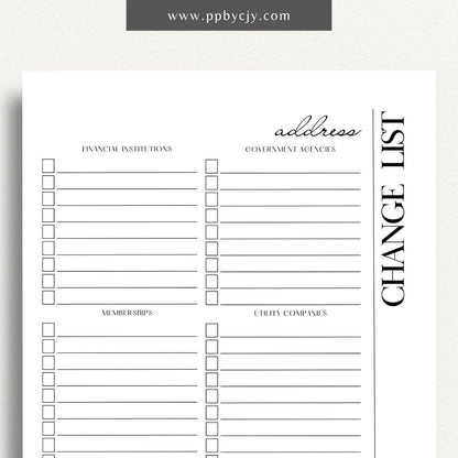 Address Change Checklist Printable Template – Digital Download for Organizing and Tracking Your Address Change Process