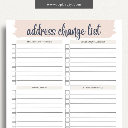 Address Change Checklist Printable Template – Digital Download for Organizing and Tracking Your Address Change Process