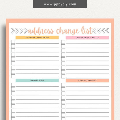 Address Change Checklist Printable Template – Digital Download for Organizing and Tracking Your Address Change Process