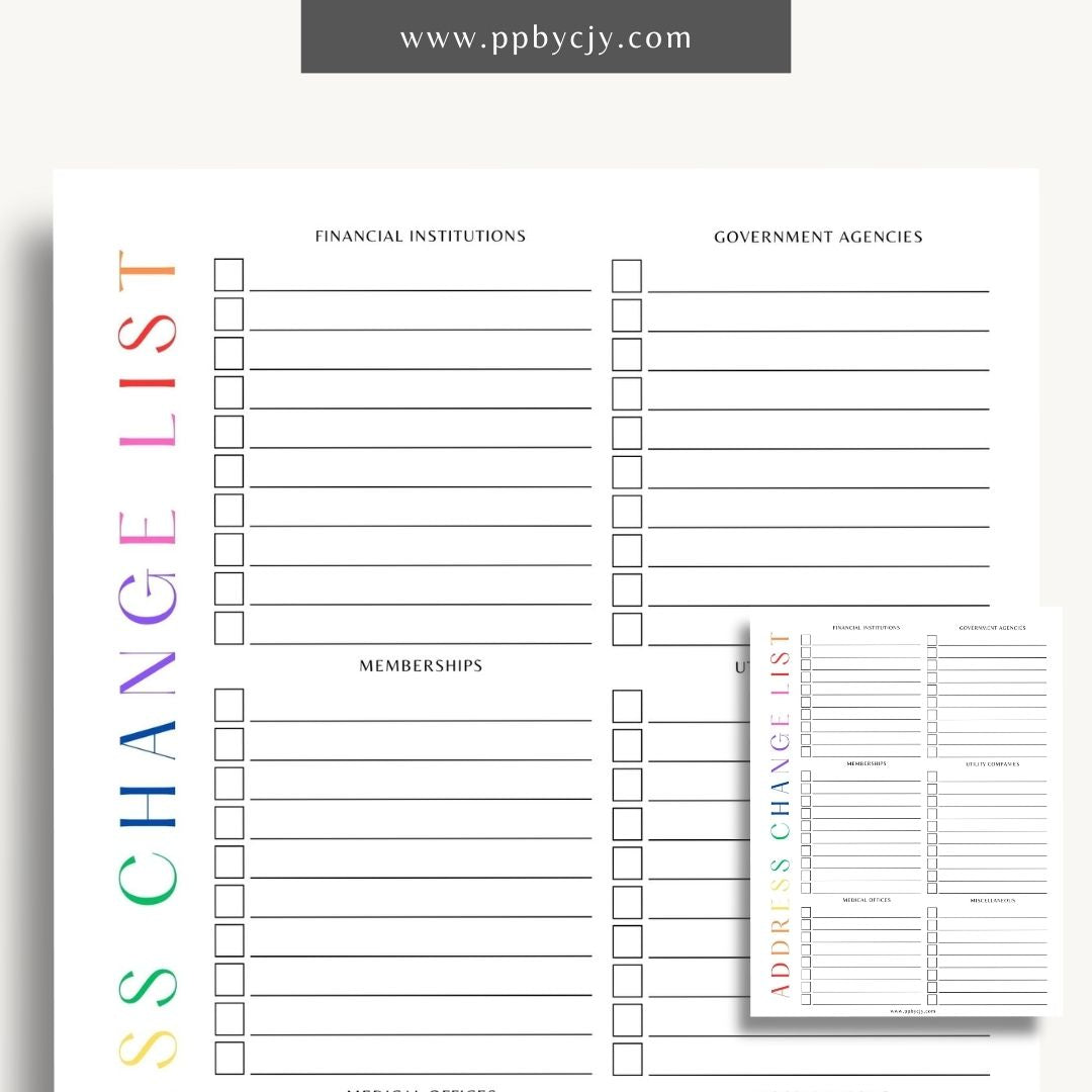 Address Change Checklist Printable Template – Digital Download for Organizing and Tracking Your Address Change Process