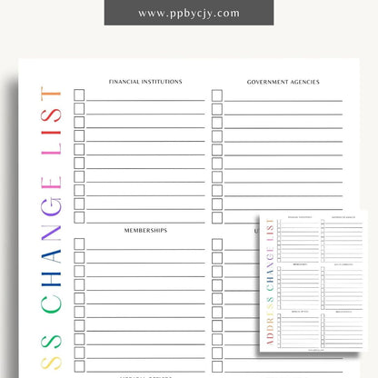 Address Change Checklist Printable Template – Digital Download for Organizing and Tracking Your Address Change Process