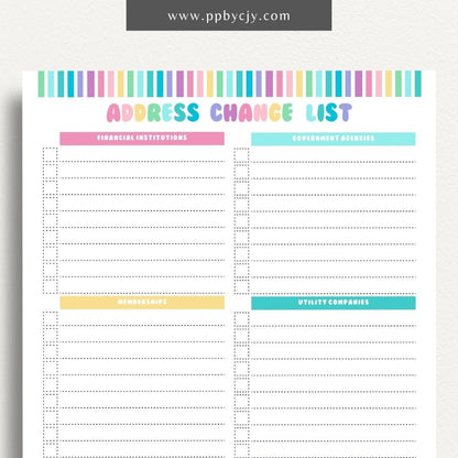 Address Change Checklist Printable Template – Digital Download for Organizing and Tracking Your Address Change Process