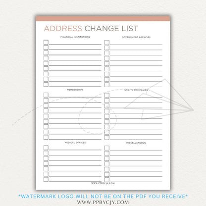 Stay organized during your move with this Address Change Tracker List Printable PDF Template!