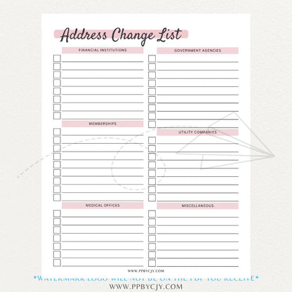 Address Change Checklist Printable PDF Template