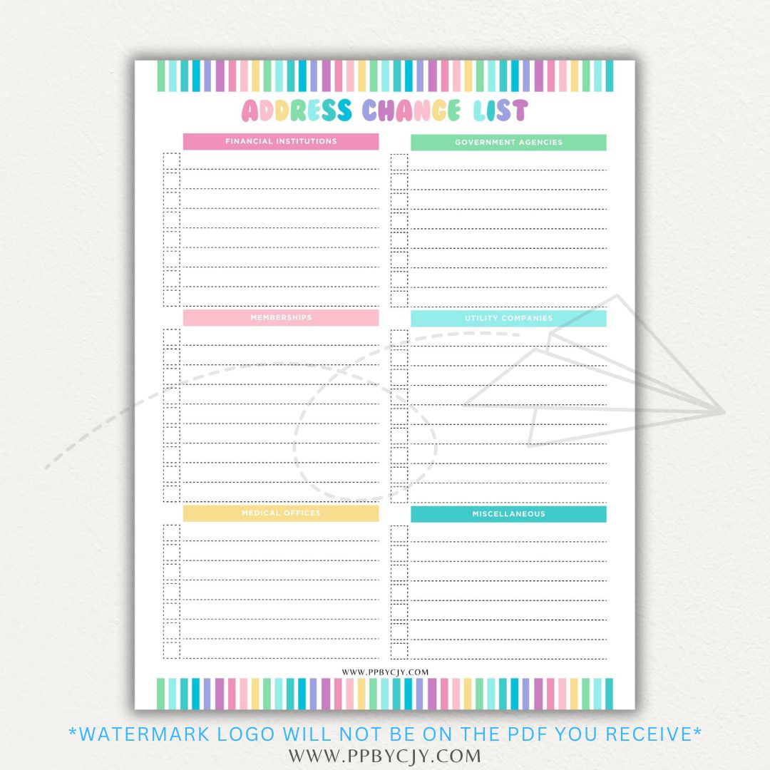 Stay organized during your move with this Address Change Tracker List Printable PDF Template!