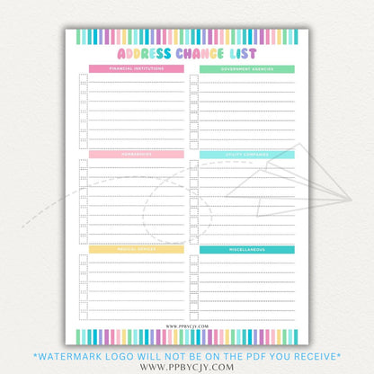 Stay organized during your move with this Address Change Tracker List Printable PDF Template!