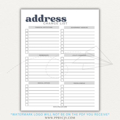 Stay organized during your move with this Address Change Tracker List Printable PDF Template!