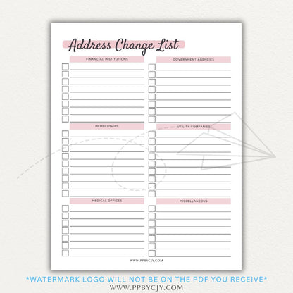 Stay organized during your move with this Address Change Tracker List Printable PDF Template!