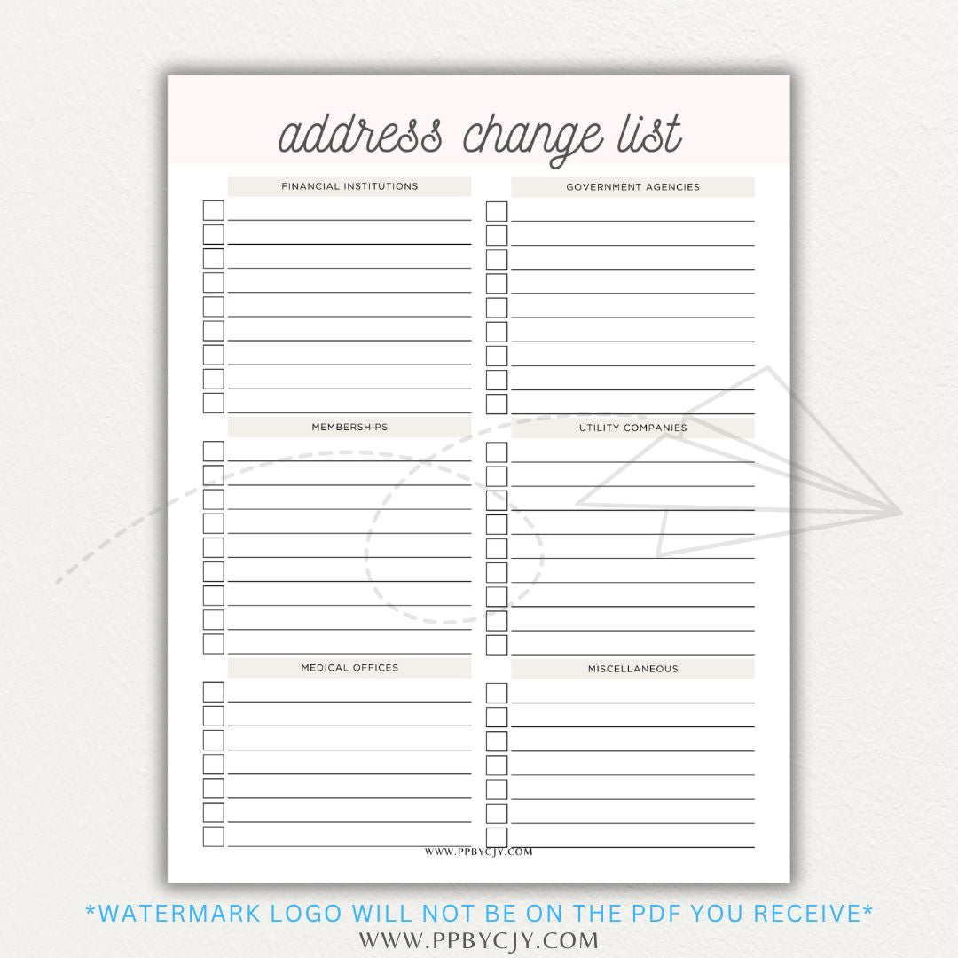 Stay organized during your move with this Address Change Tracker List Printable PDF Template!