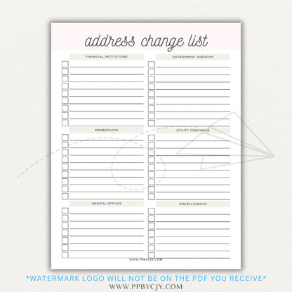 Stay organized during your move with this Address Change Tracker List Printable PDF Template!