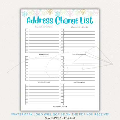 Stay organized during your move with this Address Change Tracker List Printable PDF Template!