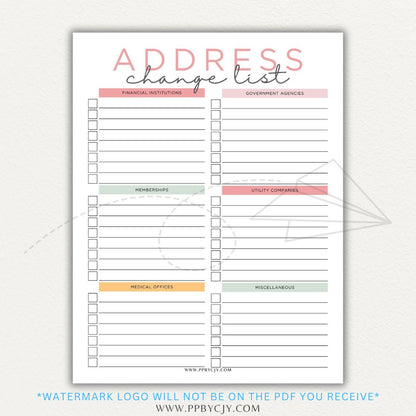 Stay organized during your move with this Address Change Tracker List Printable PDF Template!