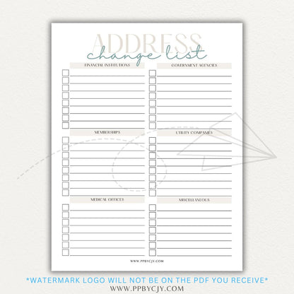 Stay organized during your move with this Address Change Tracker List Printable PDF Template!