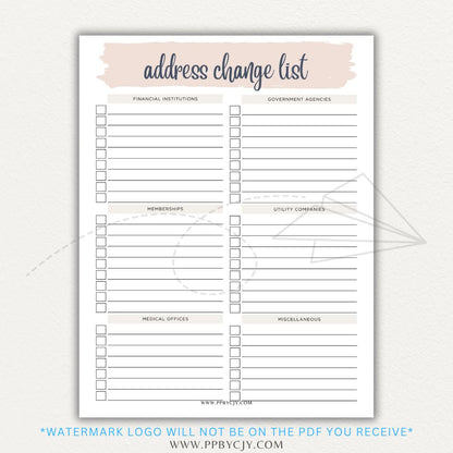 Stay organized during your move with this Address Change Tracker List Printable PDF Template!
