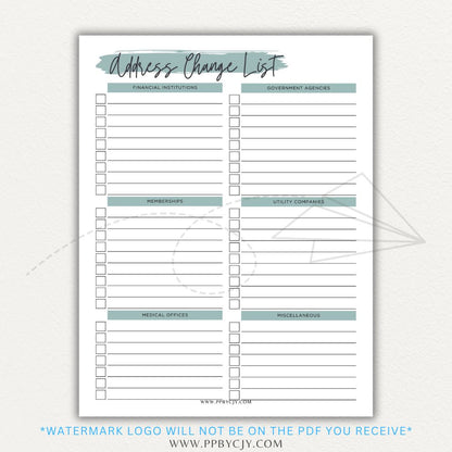 Stay organized during your move with this Address Change Tracker List Printable PDF Template!
