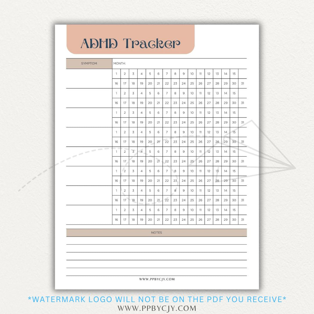 ADHD Symptom Tracker Printable PDF Template