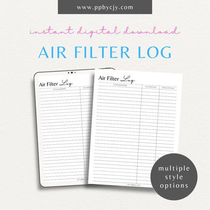 Air Filter Replacement Log Printable Template – Digital Download for Tracking Air Filter Changes and Maintenance