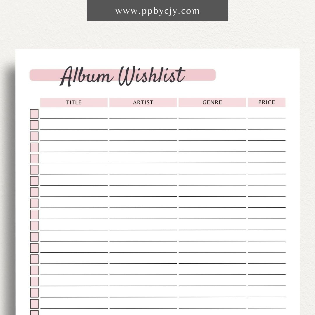 Music Album Wishlist Printable PDF Template