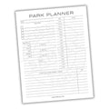 Park planner sheet with time slots and notes on a white background