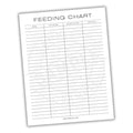 Feeding chart with columns for animal, type of feed, amount of feed, and date on a white background.
