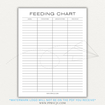 Animal Feeding Chart Printable PDF Template for Tracking Feed Schedules and Quantities