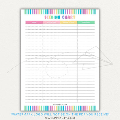 Animal Feeding Chart Printable PDF Template for Tracking Feed Schedules and Quantities